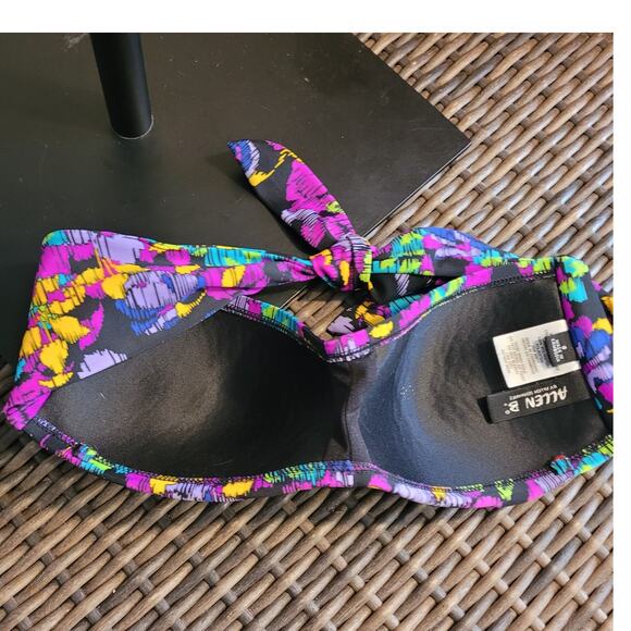 Allen B Swim Bandeau Bikini Top Women’s 8 Multicolor Floral Strapless Swimwear - Picture 2 of 8